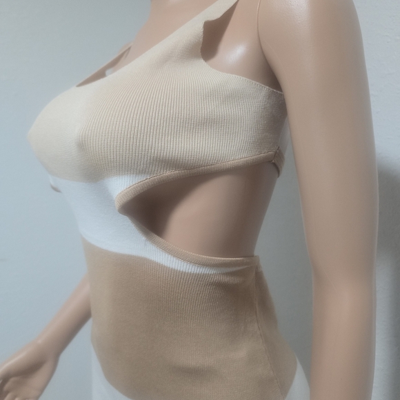 Tan and White Tie Front Pencil Skirt - Picture 2 of 8